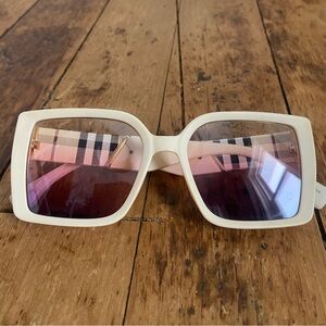 Gingham Cream Sunglasses with Ombré Lenses